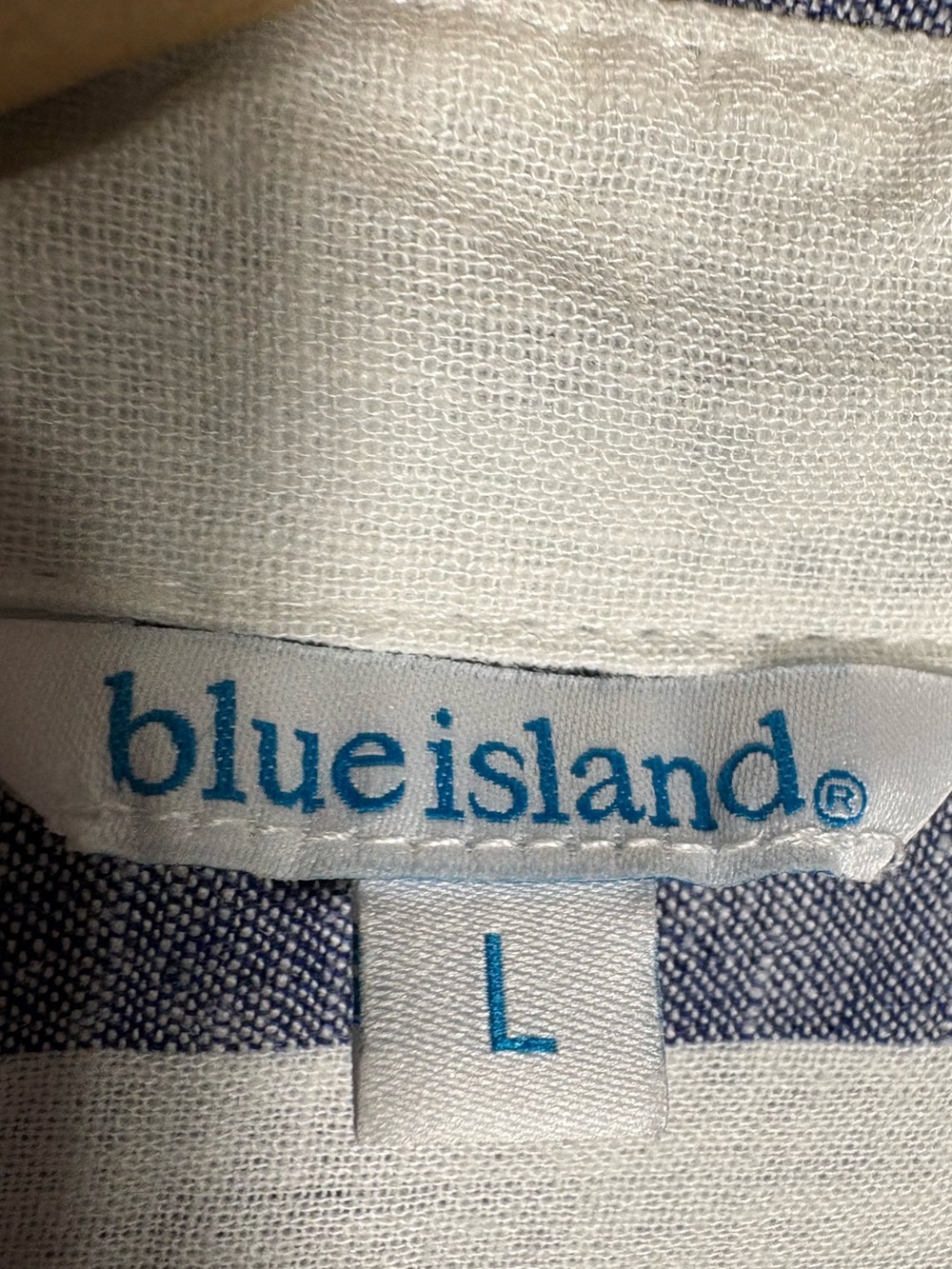 BLUE ISLAND | Blue and White Striped Button-Front Linen Shirt Dress L Coverup - Picture 9 of 14